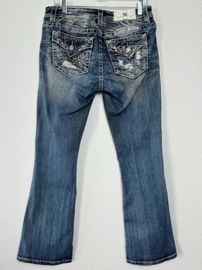 Miss Me Easy Boot Jeans Size 28 Mid Rise Embellished Distressed Back Pocket Y2K